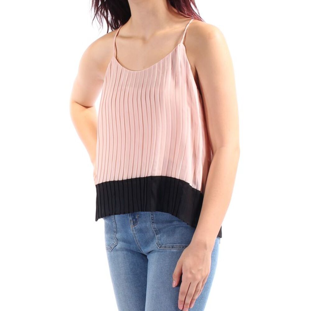BAR III Womens Pink Pleated Color Block Spaghetti Strap Scoop Neck Top Size: M